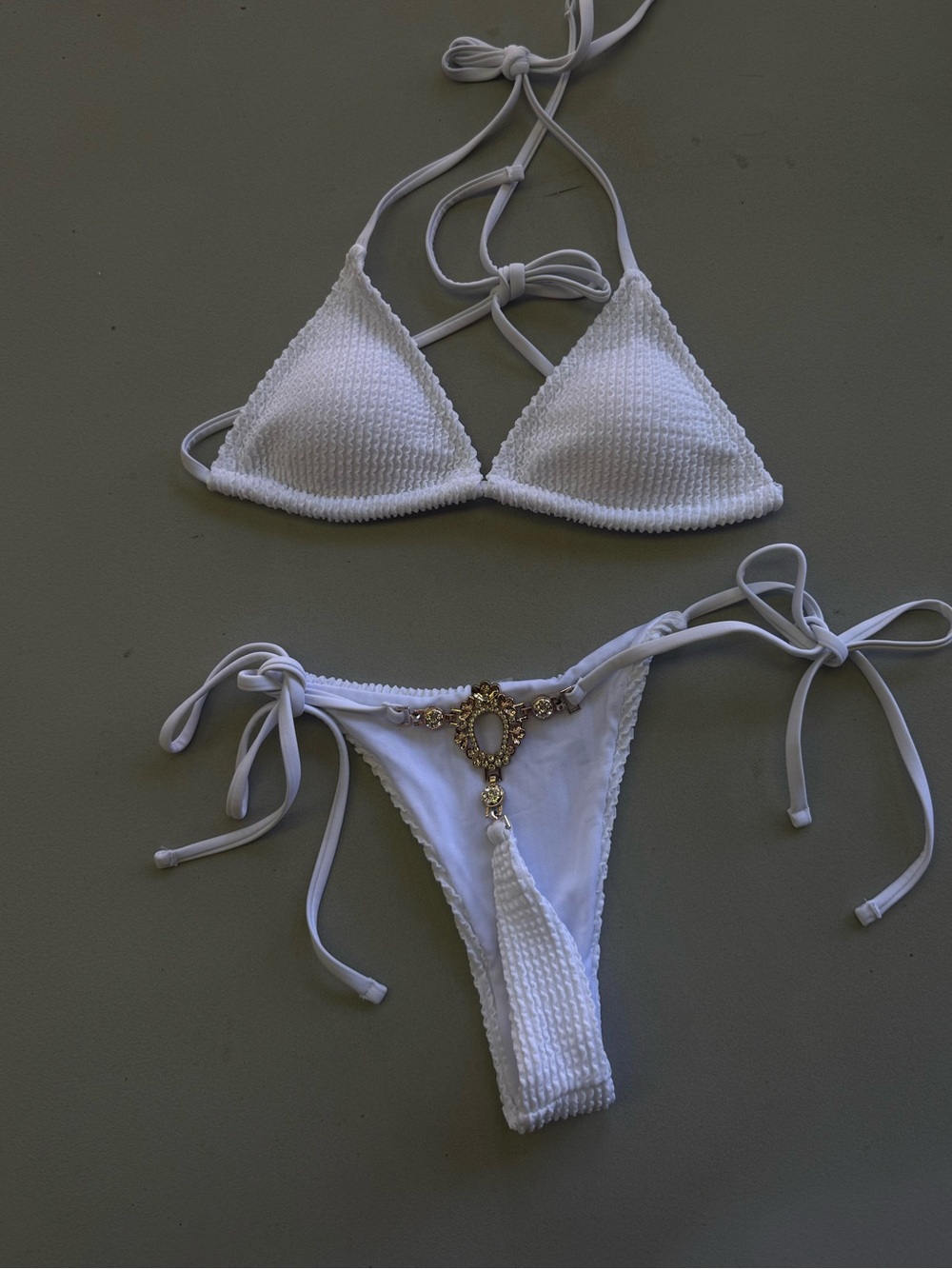 White Textured String Bikini Set - Picture 2 of 3
